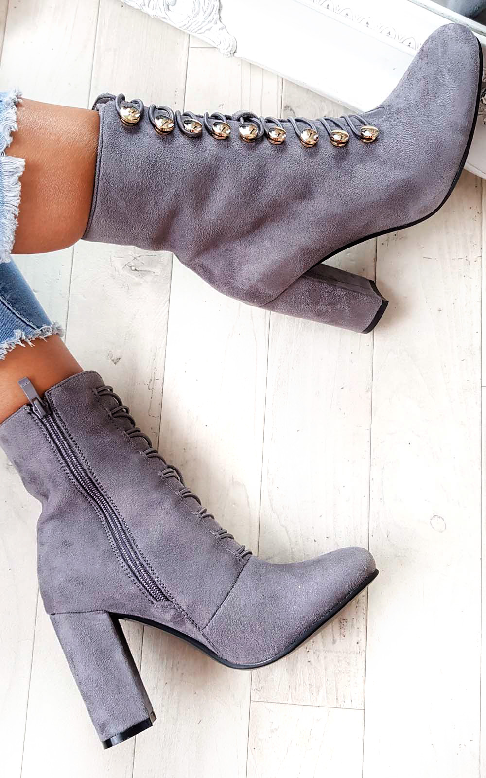 Lucy Faux Suede Corset Ankle Boots Thumbnail Lucy Faux Suede Corset Ankle Boots Thumbnail