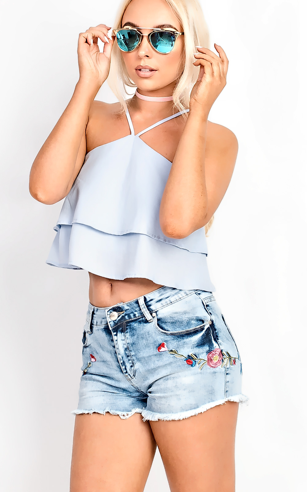 Alena High Neck Frill Crop Top Thumbnail