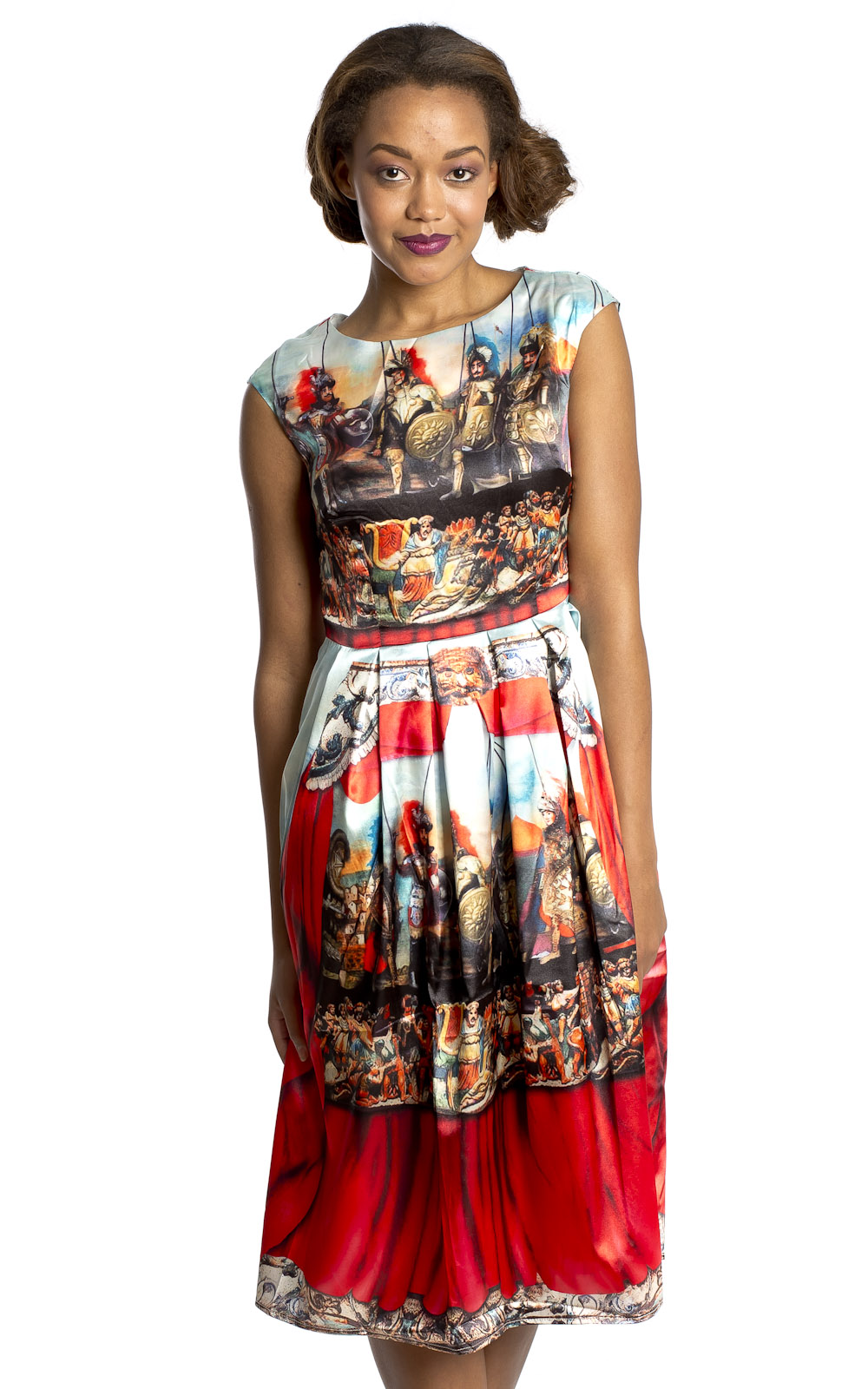 Helena Battle Print Midi Dress Thumbnail Helena Battle Print Midi Dress Thumbnail