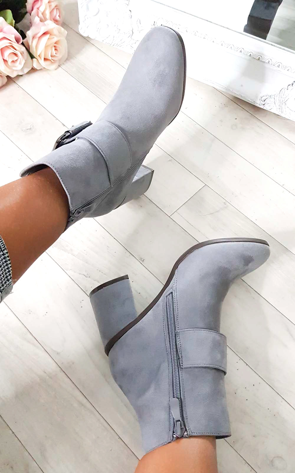 Carms Large Buckle Faux Suede Ankle Boots Carms Large Buckle Faux Suede Ankle Boots