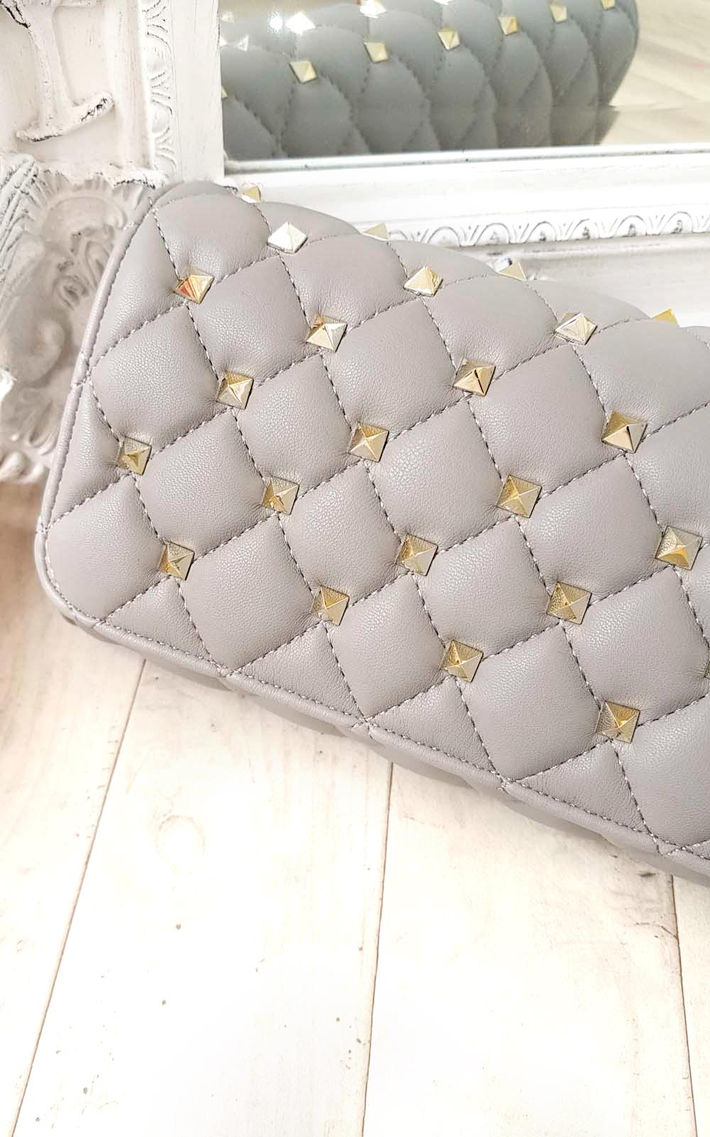 Laylia Quilted Gold Studded Clutch Bag Laylia Quilted Gold Studded Clutch Bag