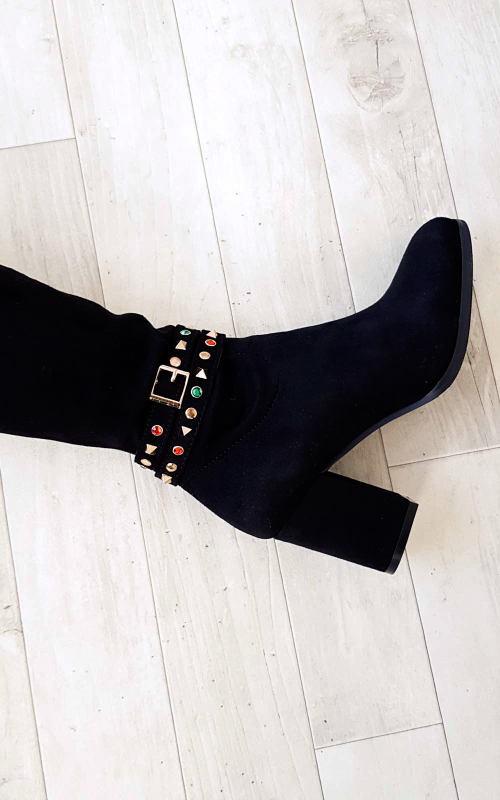 Abigail Faux Suede Gem Studded Knee High Boots Thumbnail