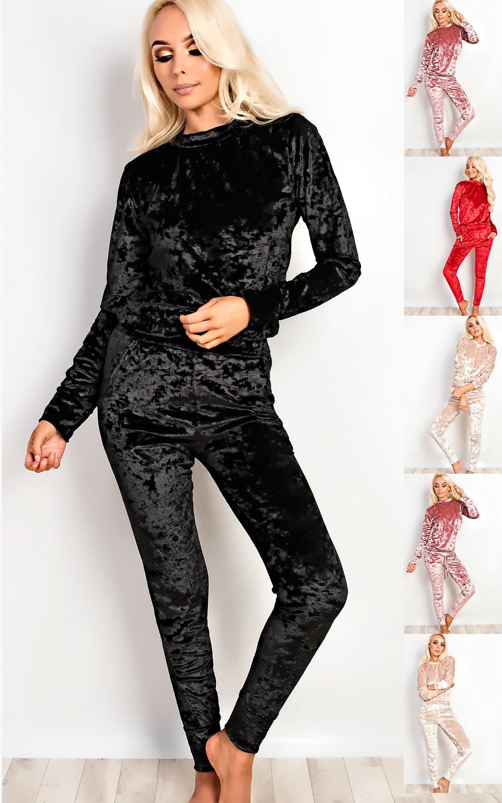 Amelia Crushed Velvet Jogger Set in Champagne ikrush