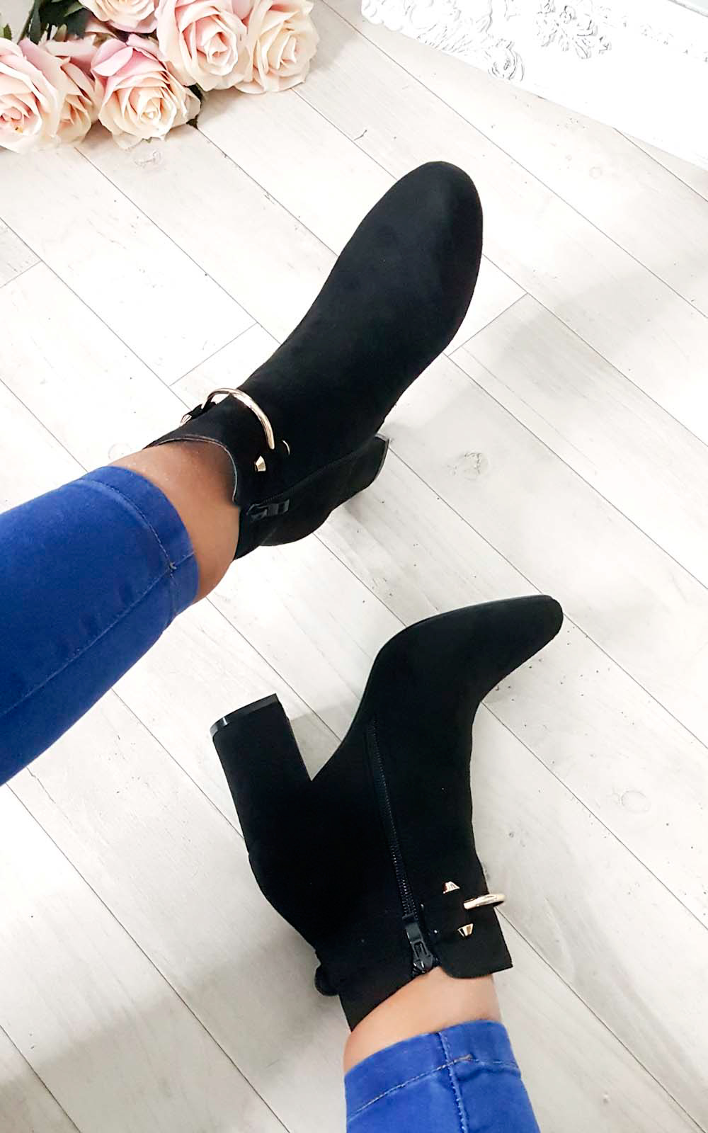 Isla Buckle Faux Suede Ankle Boots