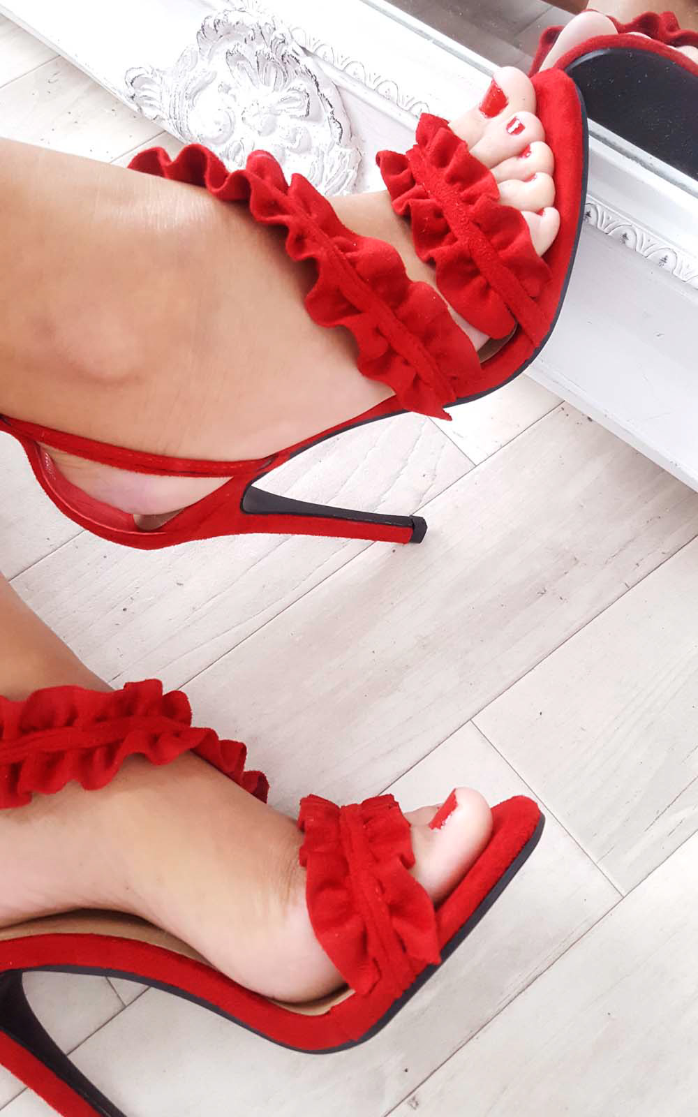 Bela Faux Suede Frill Barely There Heels Thumbnail Bela Faux Suede Frill Barely There Heels Thumbnail