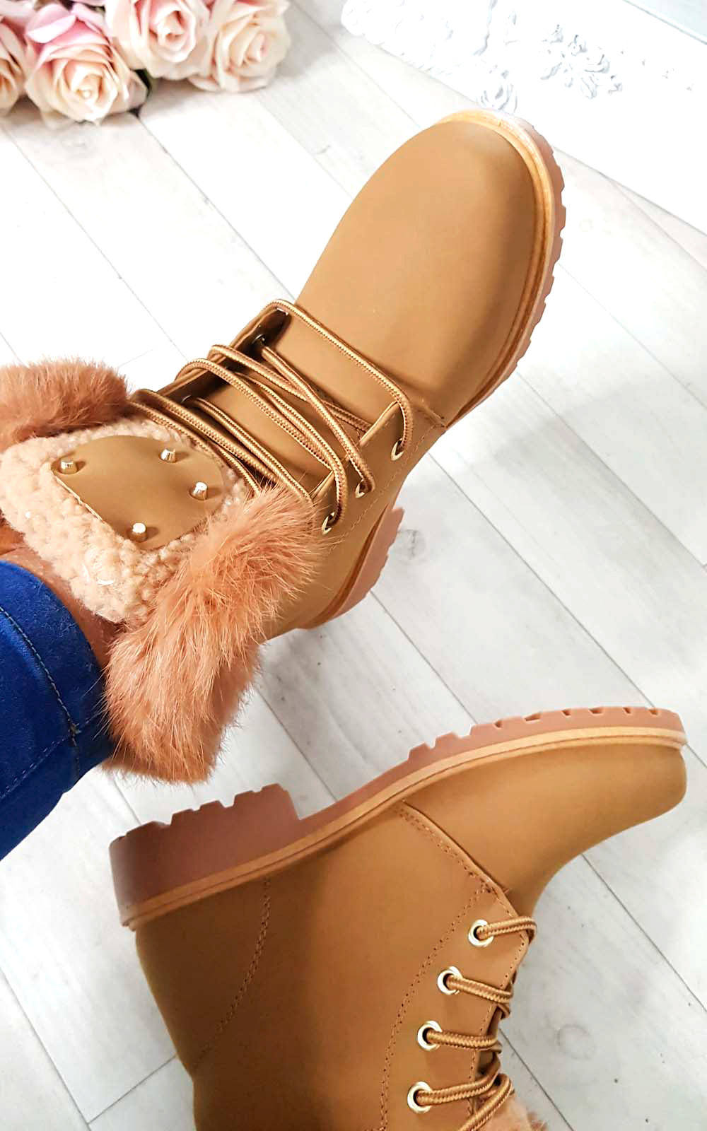 Josie Faux Fur Lace Up Boots Thumbnail