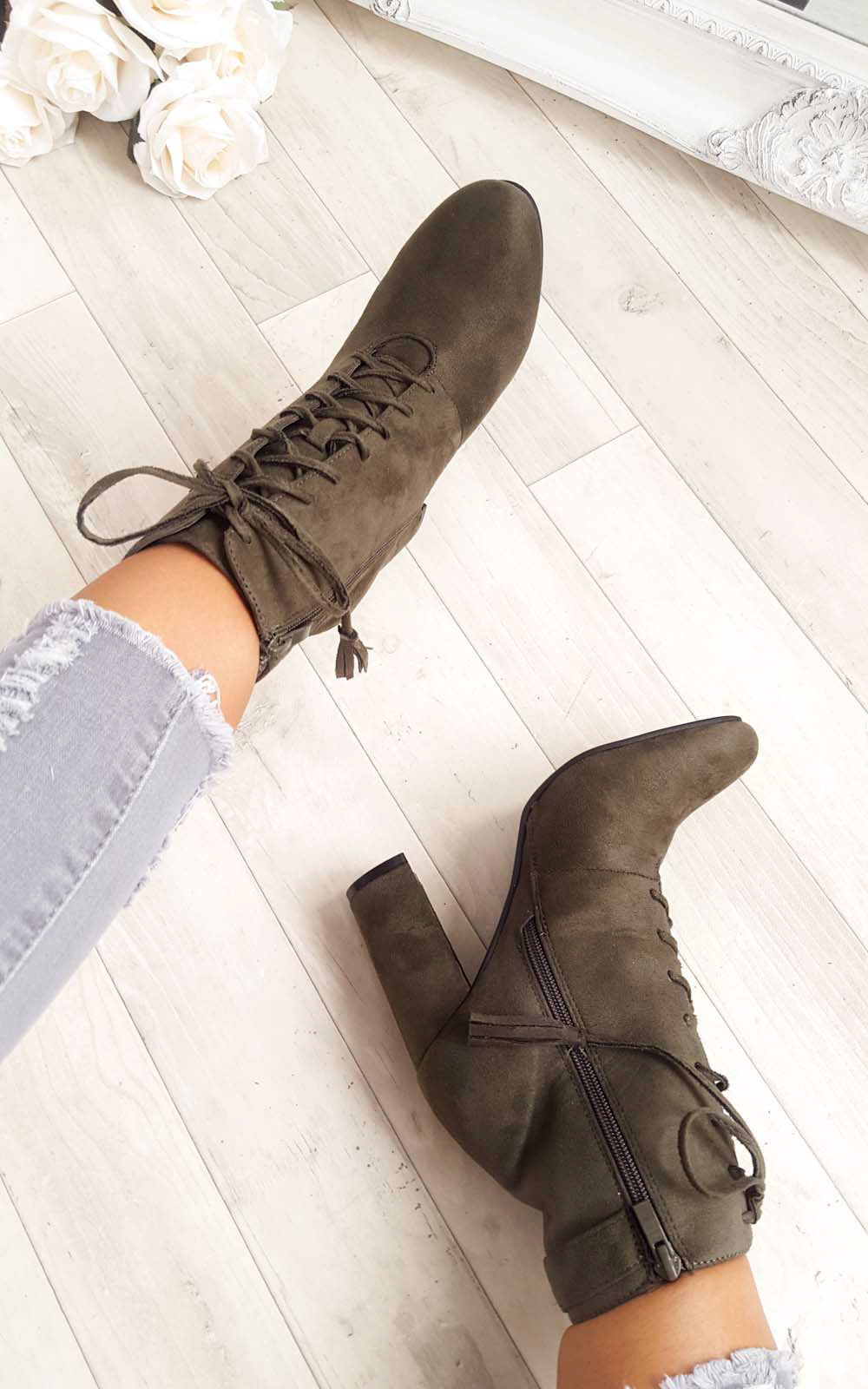 Kiki Faux Suede Lace Up Tassel Ankle Boots