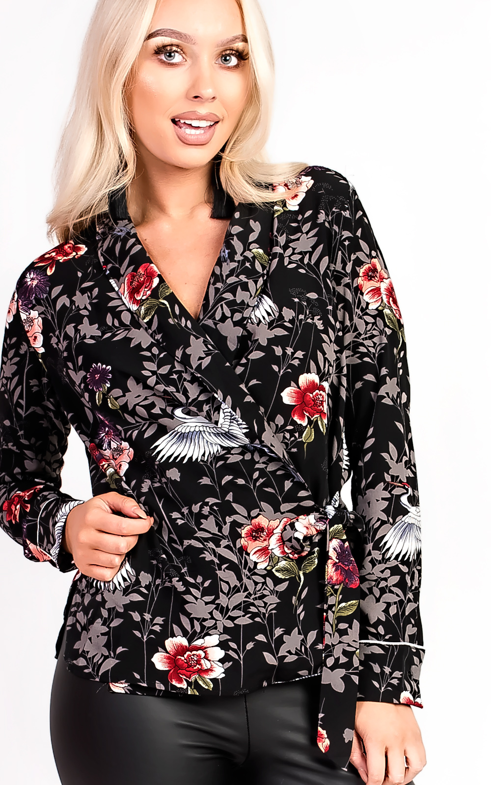 Keira Floral Wrap Front Blouse Top Keira Floral Wrap Front Blouse Top