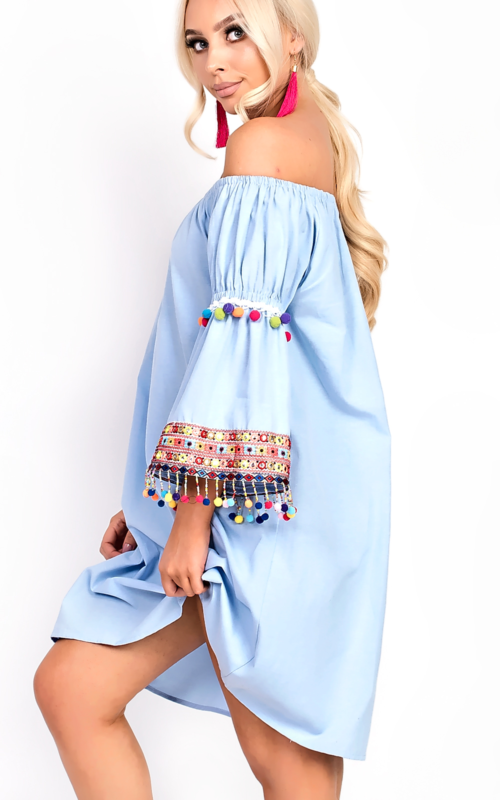 Lexie Bright Pom Pom Bardot Shift Dress Thumbnail