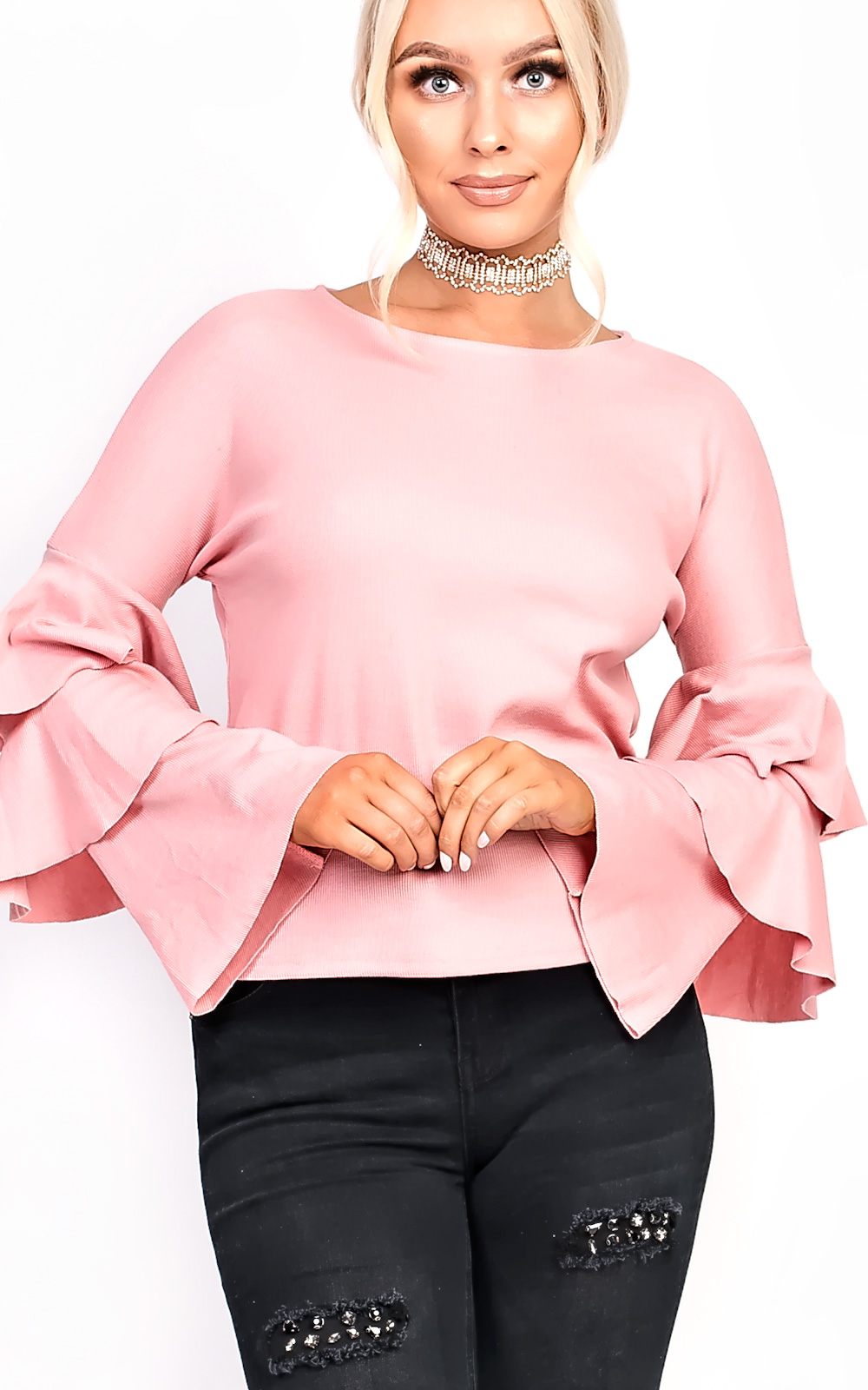 Jena Frill Sleeve Ribbed Jumper