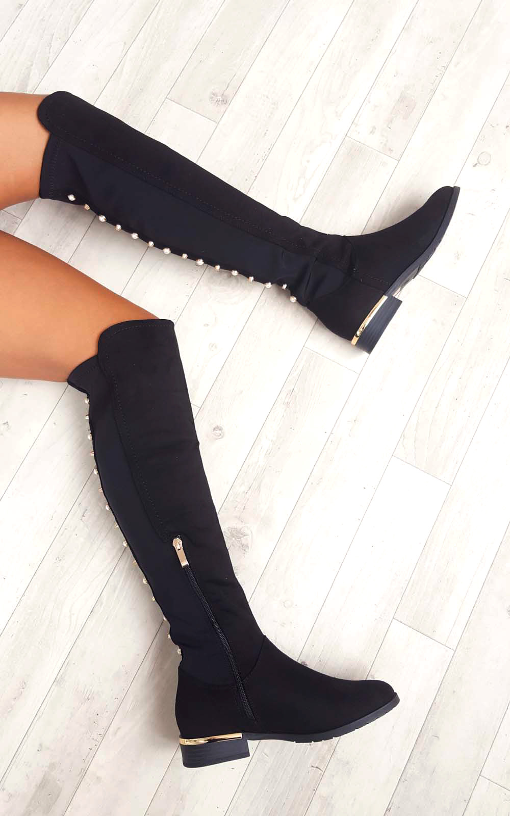 Cleo Faux Suede Studded Knee High Boots