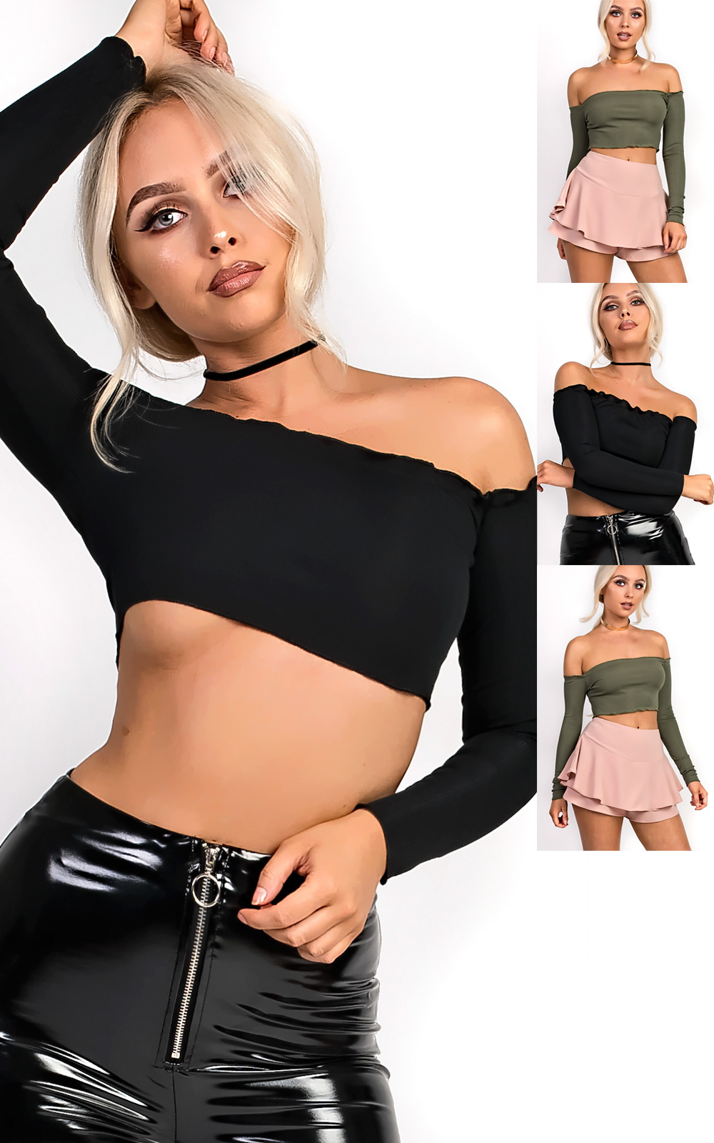 Haley Ribbed Long Sleeved Crop Top Thumbnail