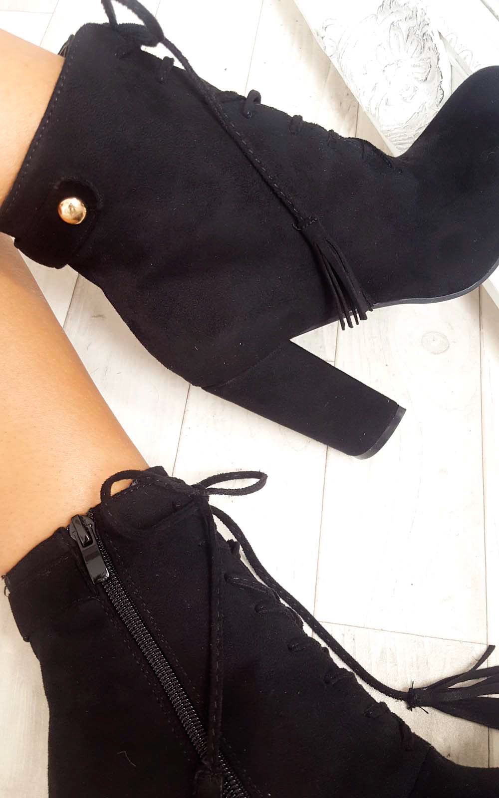 Kiki Faux Suede Lace Up Tassel Ankle Boots Thumbnail