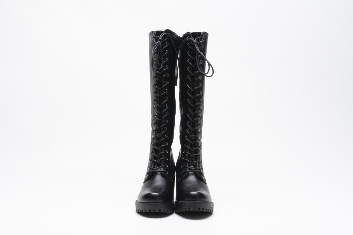 Cleo Lace Up Knee High Chunky Boots with Zip Closure Thumbnail