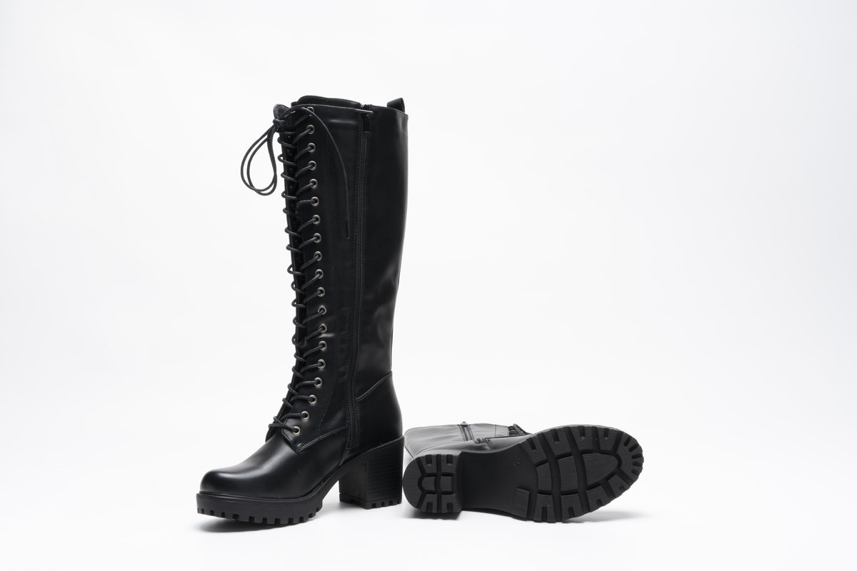 Cleo Lace Up Knee High Chunky Boots with Zip Closure Thumbnail Cleo Lace Up Knee High Chunky Boots with Zip Closure Thumbnail