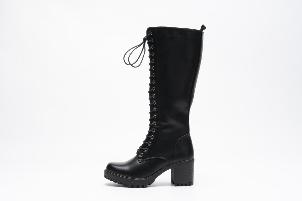 Cleo Lace Up Knee High Chunky Boots with Zip Closure Thumbnail