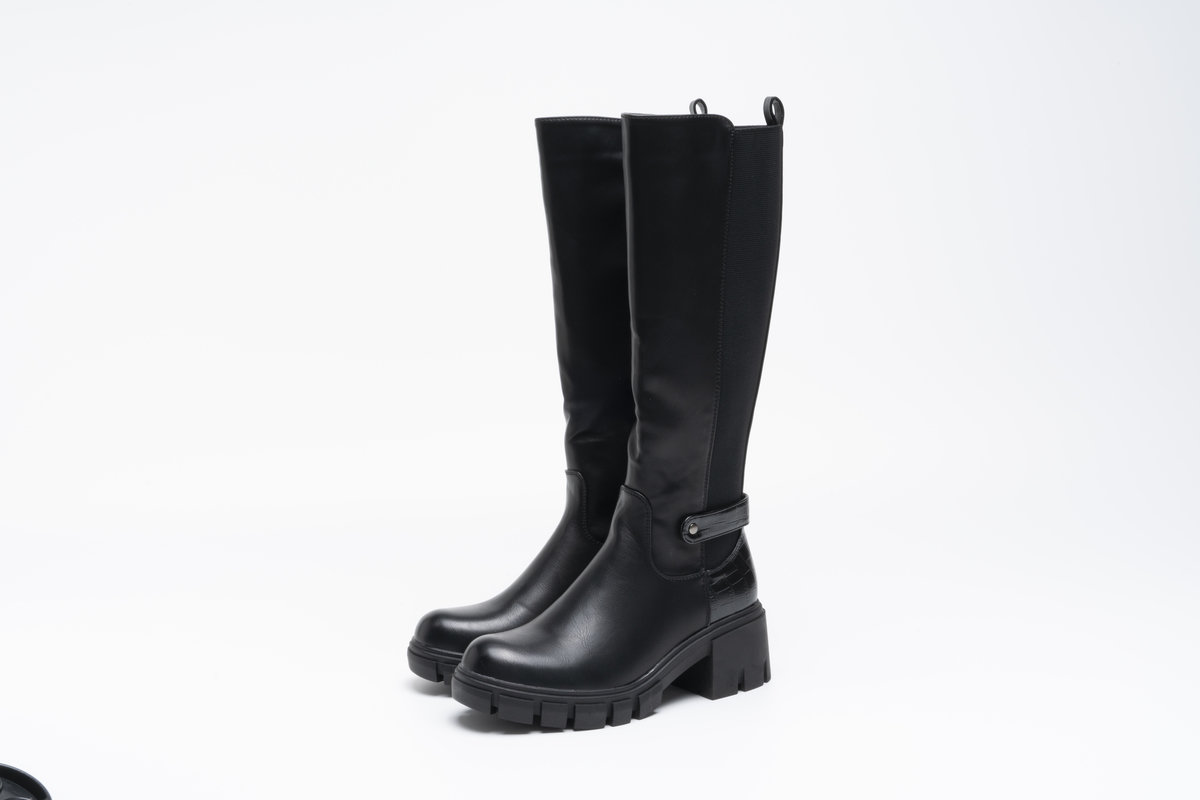 Ophelia Knee High Chunky Boots with Zip Closure and Stretchy Shaft Thumbnail