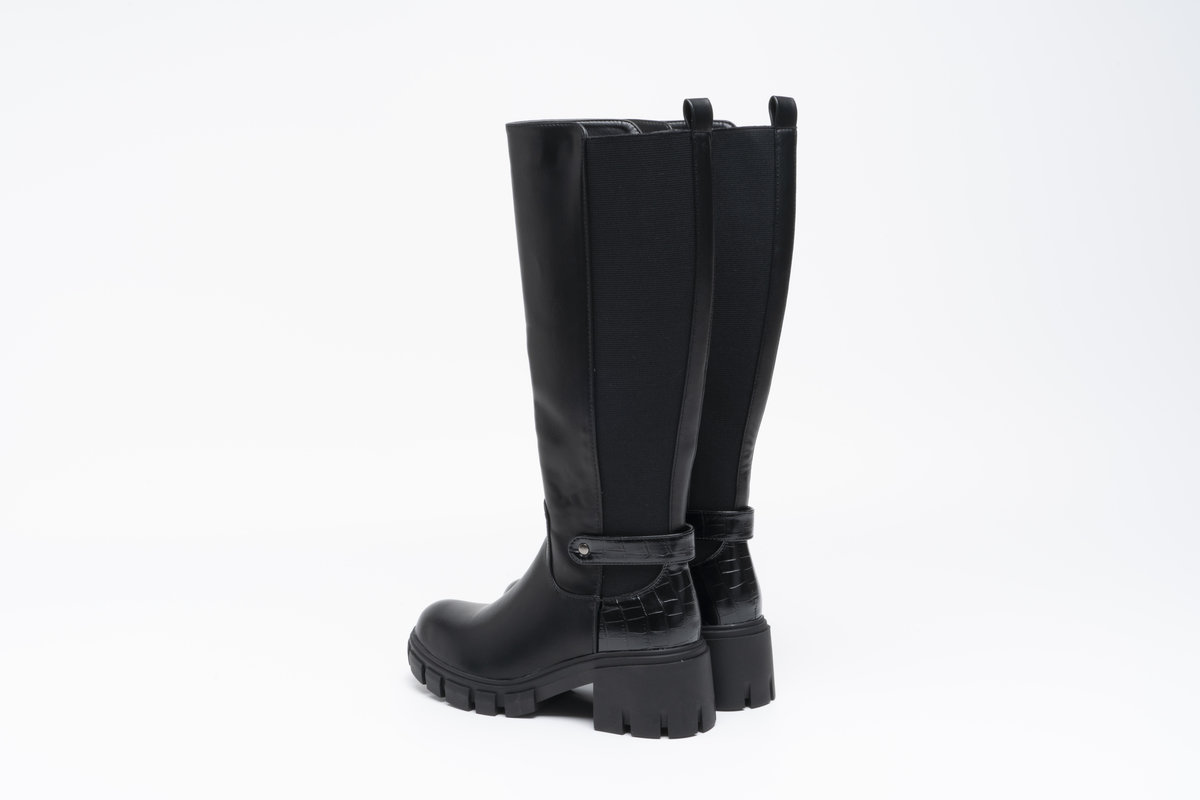 Ophelia Knee High Chunky Boots with Zip Closure and Stretchy Shaft Thumbnail