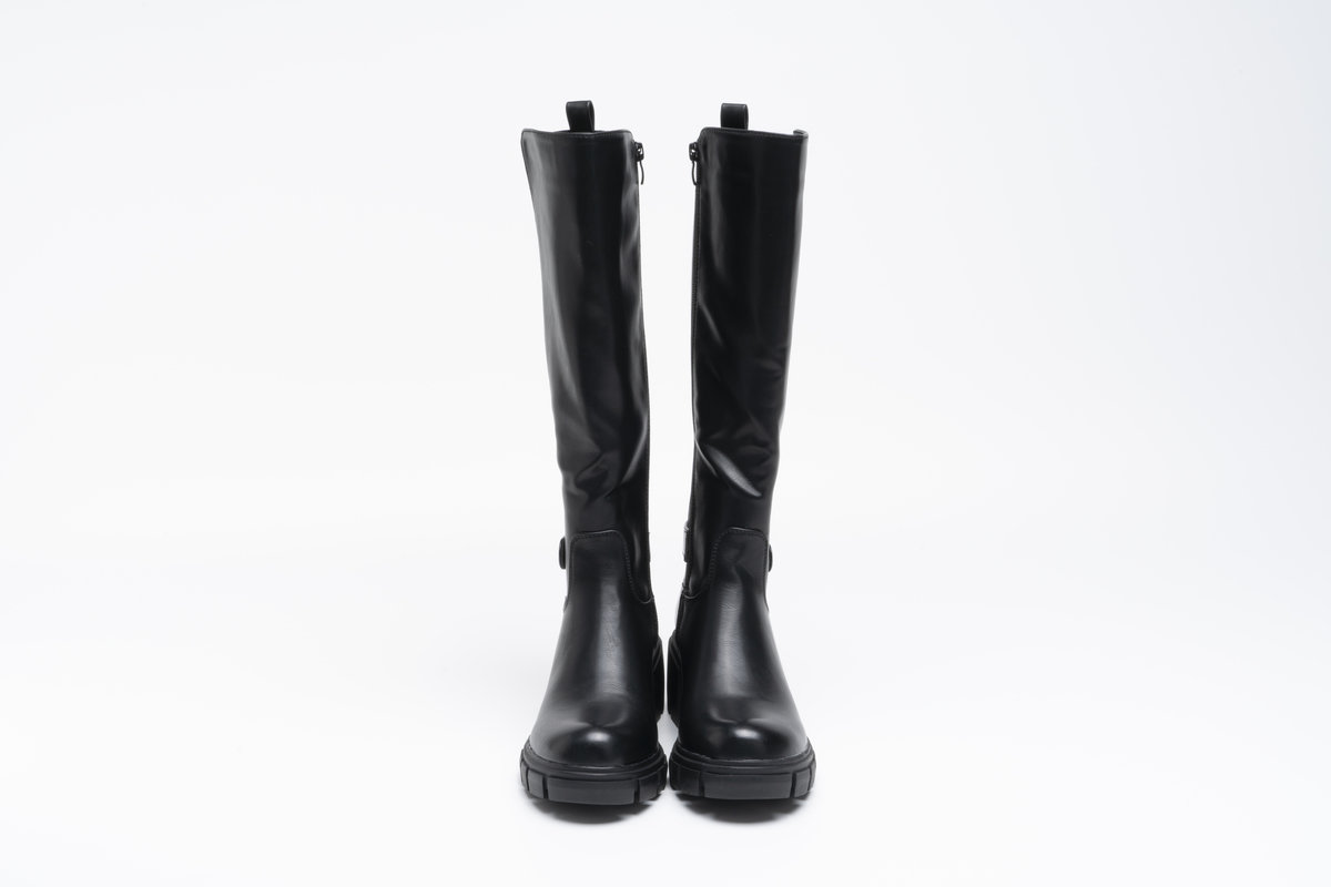 Ophelia Knee High Chunky Boots with Zip Closure and Stretchy Shaft Thumbnail