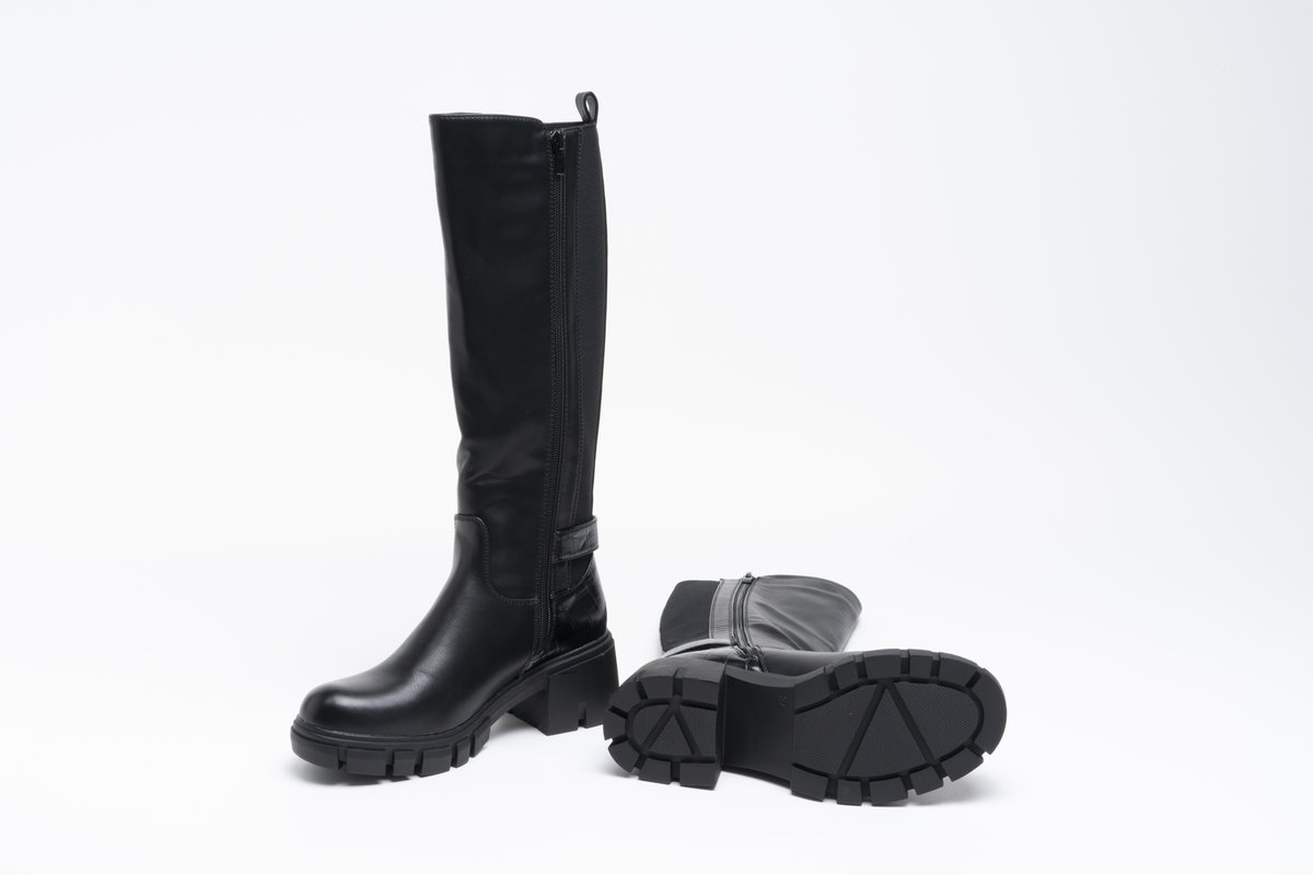 Ophelia Knee High Chunky Boots with Zip Closure and Stretchy Shaft Thumbnail