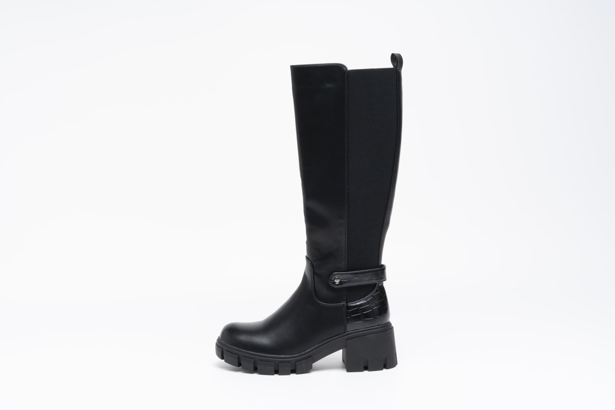 Ophelia Knee High Chunky Boots with Zip Closure and Stretchy Shaft