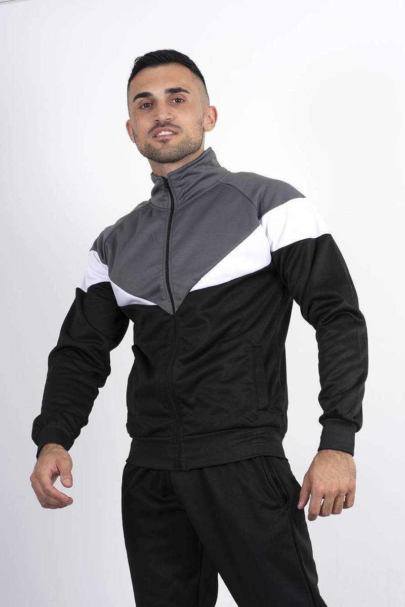 Cody Funnel Tracksuit With Colourblock Panel Detail in Black | ikrush