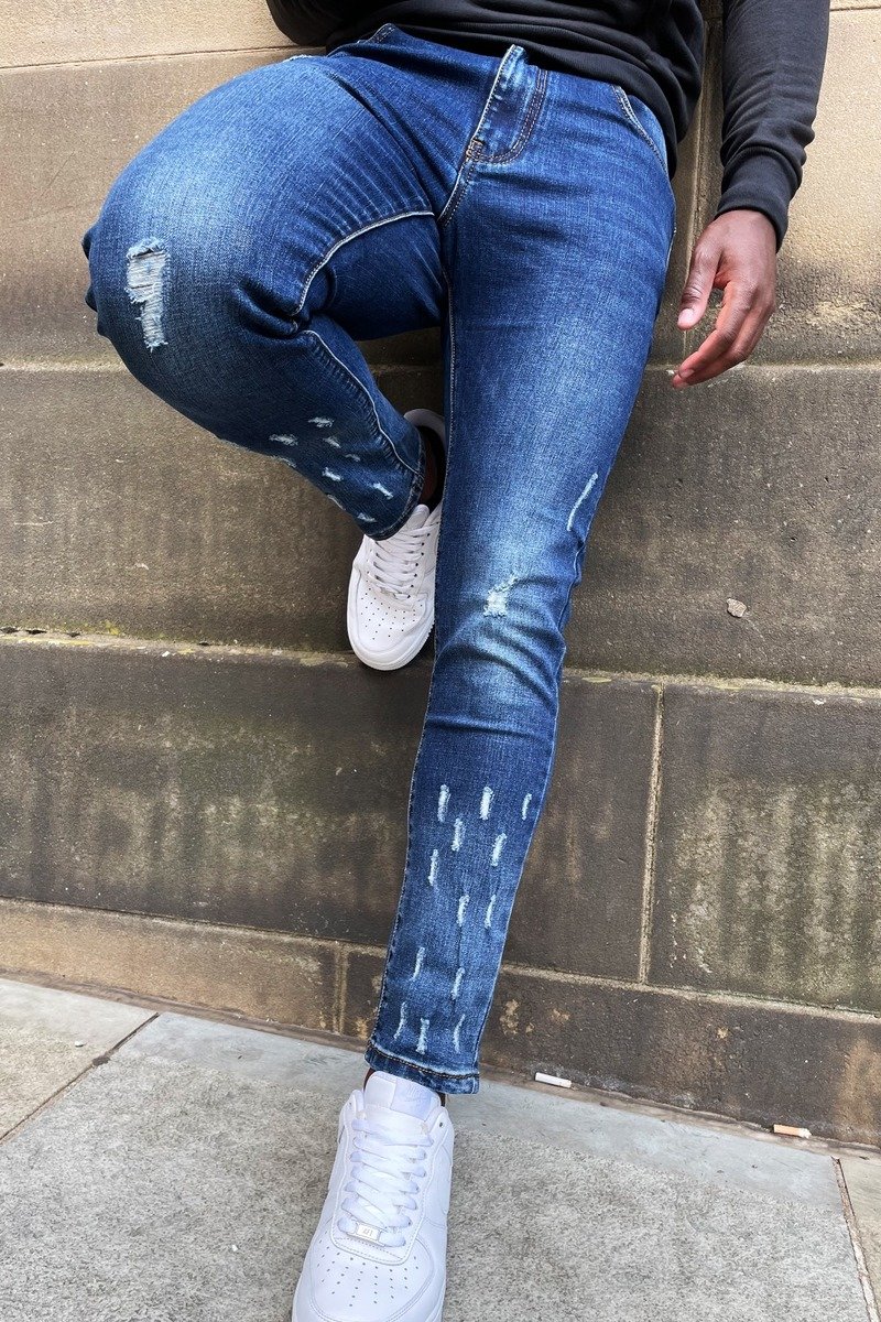 David Skinny Jeans With Knee Rips And Raw Hem Thumbnail David Skinny Jeans With Knee Rips And Raw Hem Thumbnail