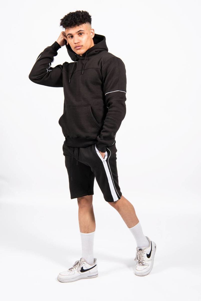 Liam Contrast Zip Piped Hoodie And Short Set Thumbnail Liam Contrast Zip Piped Hoodie And Short Set Thumbnail