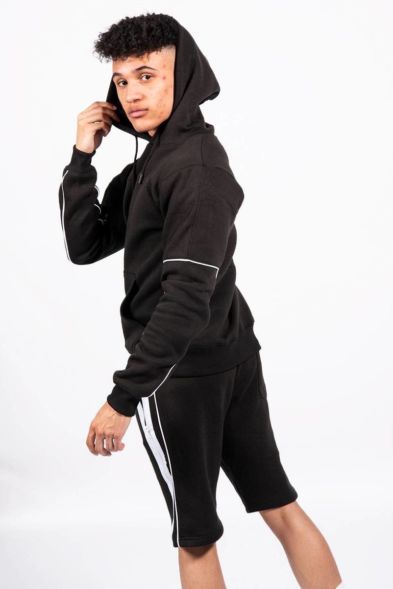 Liam Contrast Zip Piped Hoodie And Short Set Thumbnail Liam Contrast Zip Piped Hoodie And Short Set Thumbnail