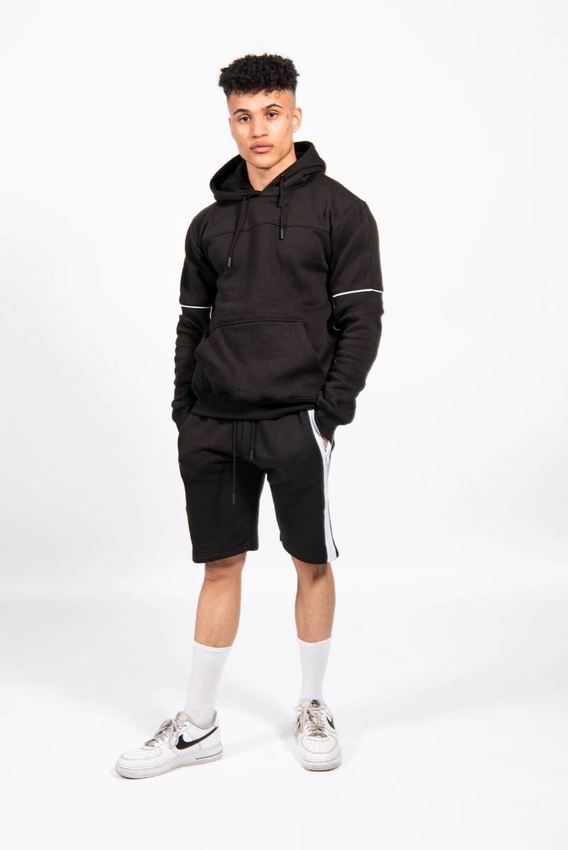 Liam Contrast Zip Piped Hoodie And Short Set Liam Contrast Zip Piped Hoodie And Short Set