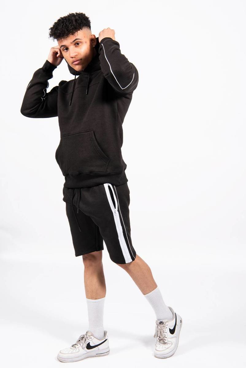 Liam Contrast Zip Piped Hoodie And Short Set Thumbnail Liam Contrast Zip Piped Hoodie And Short Set Thumbnail