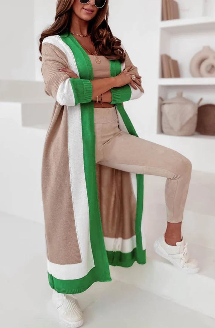 Marlowe Beige Maxi Cardigan with Border Details Marlowe Beige Maxi Cardigan with Border Details