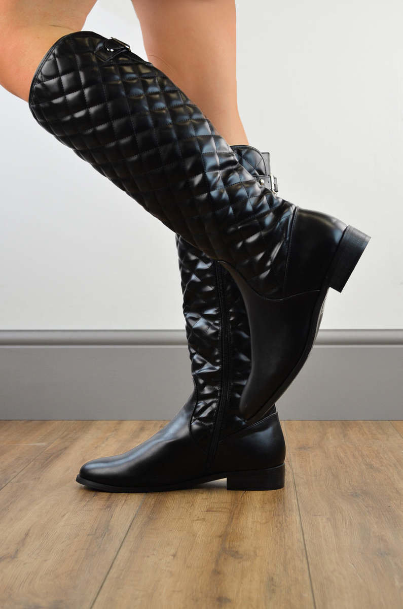 Lily Quilted Calf Flat Boots Thumbnail Lily Quilted Calf Flat Boots Thumbnail