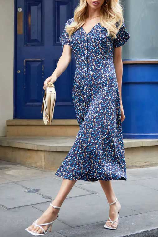 Hazel Floral Short Sleeve Button Midi Dress Thumbnail Hazel Floral Short Sleeve Button Midi Dress Thumbnail