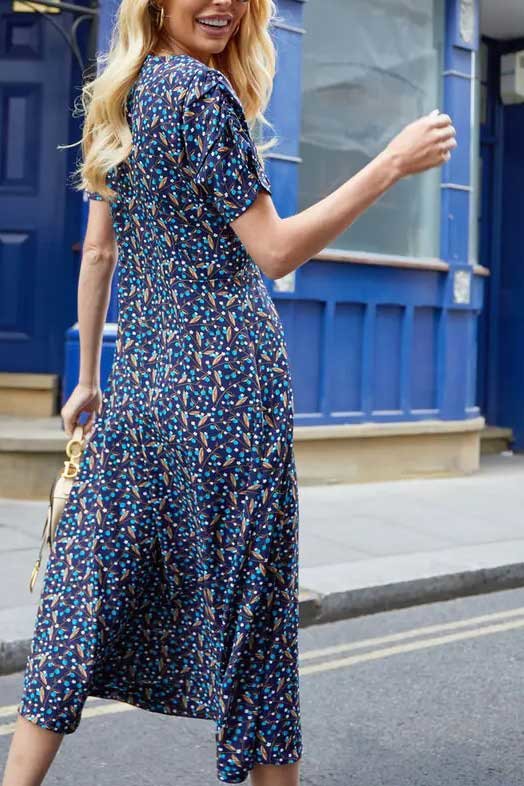 Hazel Floral Short Sleeve Button Midi Dress Thumbnail Hazel Floral Short Sleeve Button Midi Dress Thumbnail