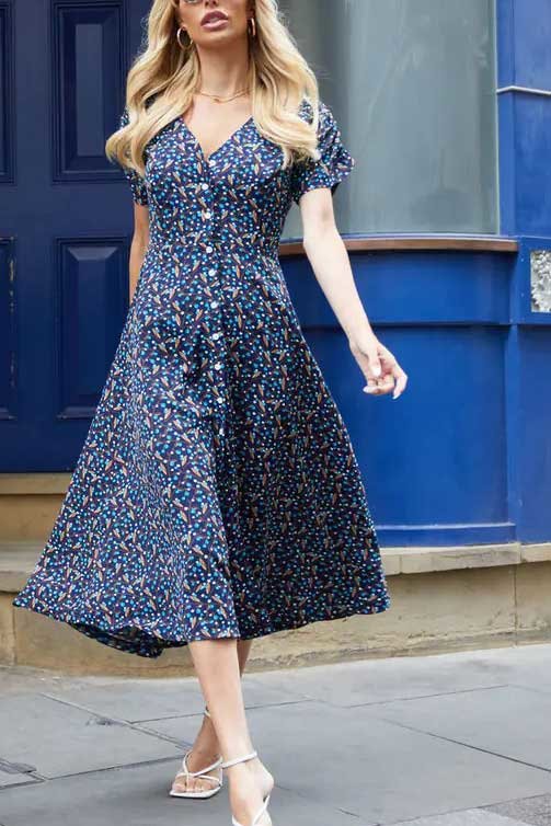 Hazel Floral Short Sleeve Button Midi Dress Hazel Floral Short Sleeve Button Midi Dress
