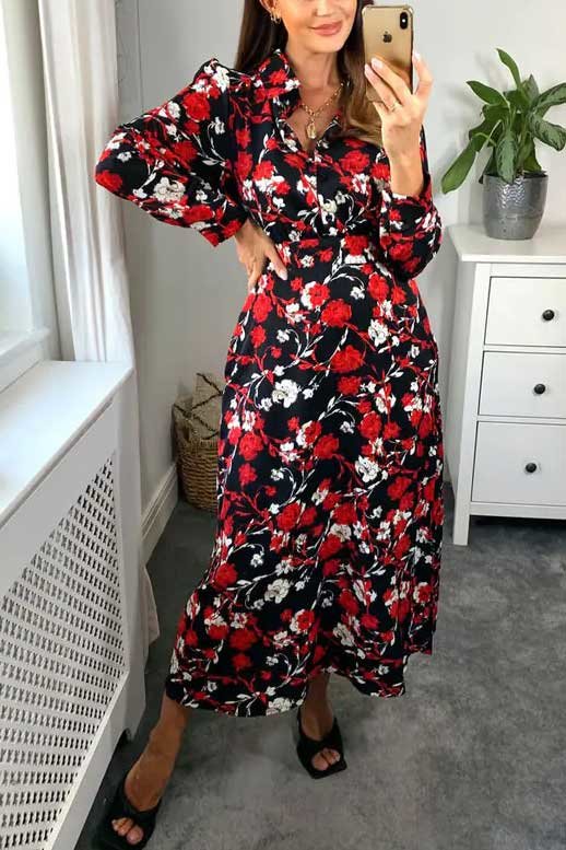 Seren Long Sleeve Floral Shirt Maxi Dress Seren Long Sleeve Floral Shirt Maxi Dress