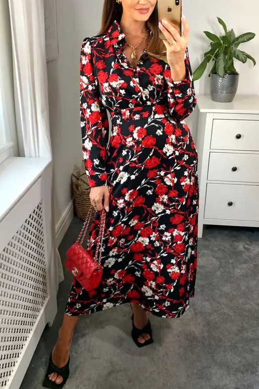 Seren Long Sleeve Floral Shirt Maxi Dress Thumbnail