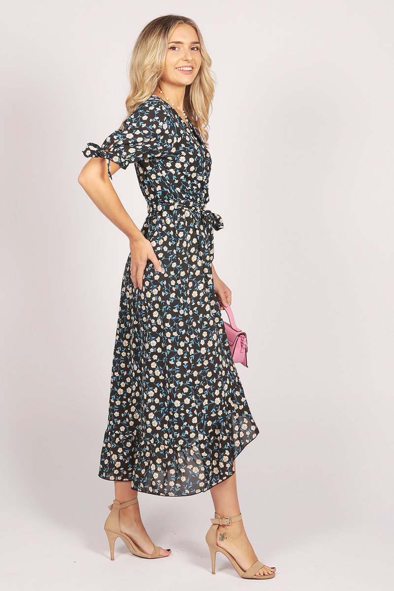 Zofia Short Sleeve Floral Print Ruffle Wrap Maxi Dress Thumbnail Zofia Short Sleeve Floral Print Ruffle Wrap Maxi Dress Thumbnail