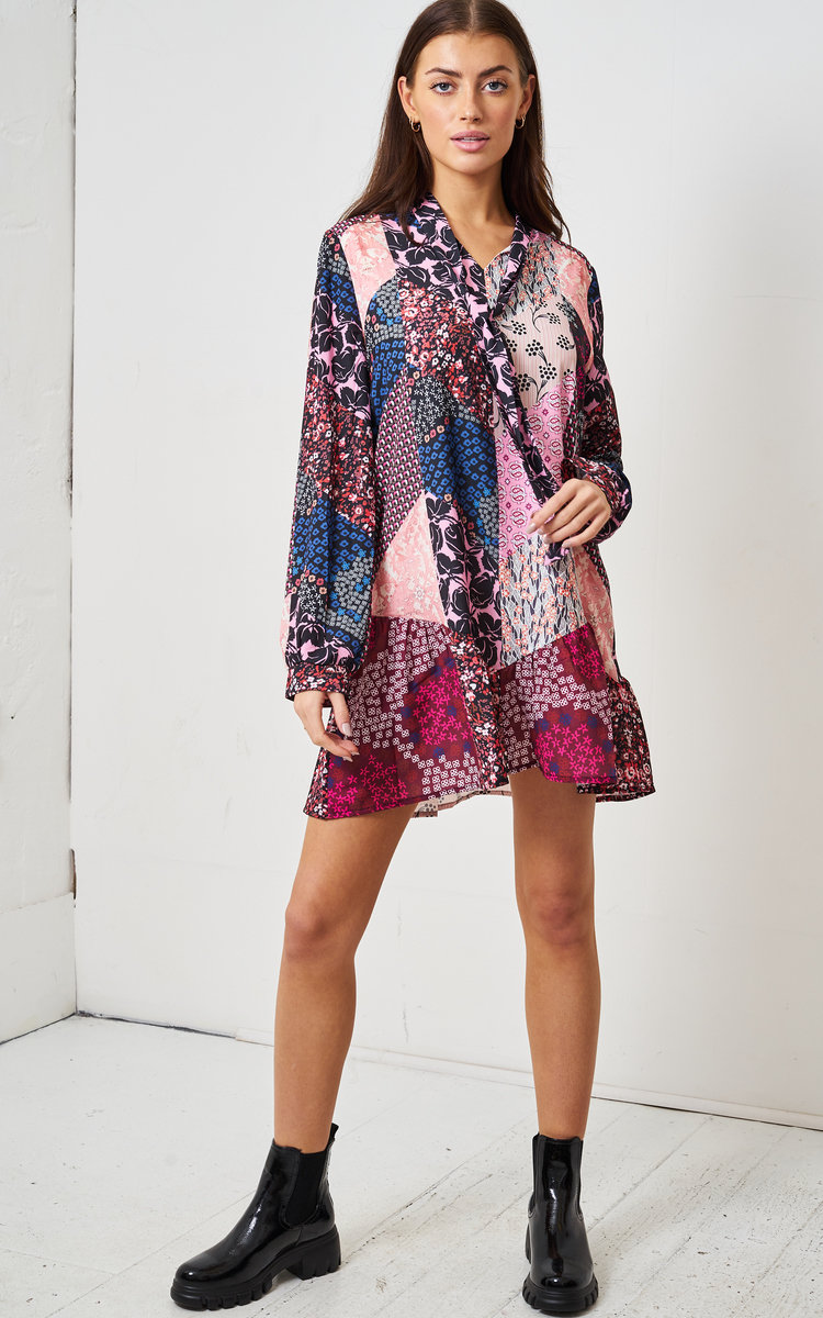 Alice Patchwork Multi Print Long Sleeve Mini Dress Thumbnail Alice Patchwork Multi Print Long Sleeve Mini Dress Thumbnail