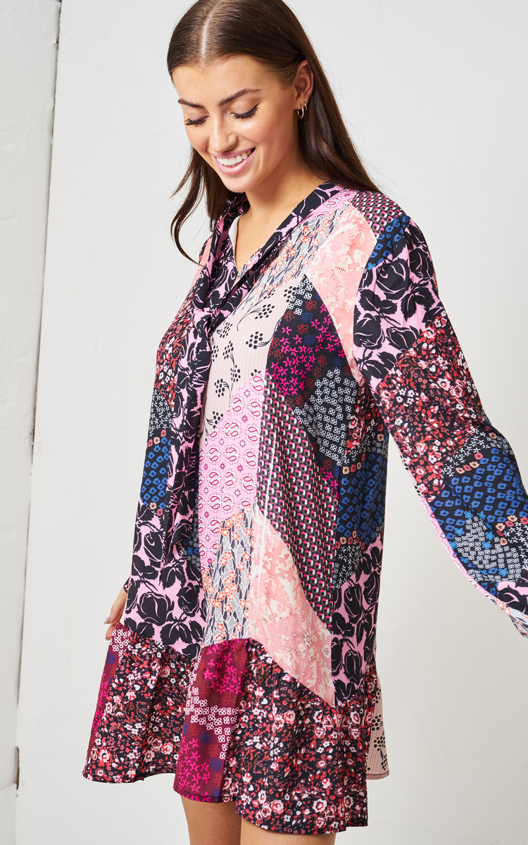 Alice Patchwork Multi Print Long Sleeve Mini Dress Thumbnail Alice Patchwork Multi Print Long Sleeve Mini Dress Thumbnail