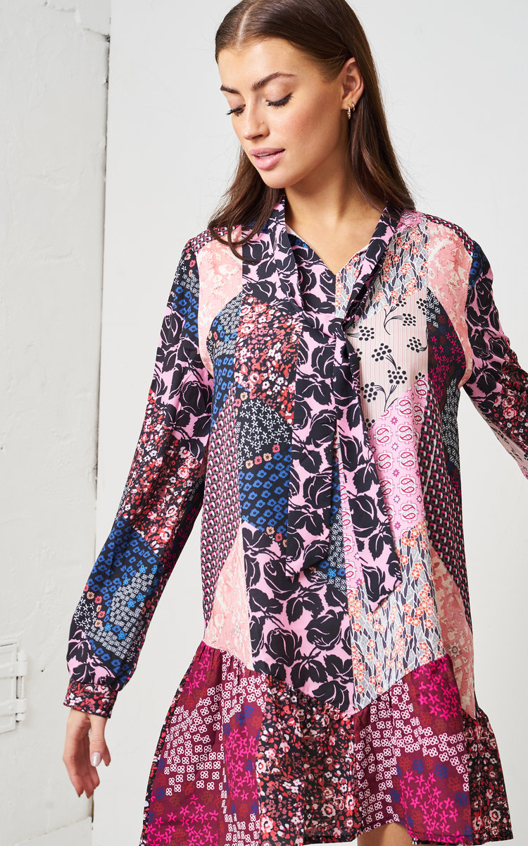 Alice Patchwork Multi Print Long Sleeve Mini Dress Thumbnail Alice Patchwork Multi Print Long Sleeve Mini Dress Thumbnail