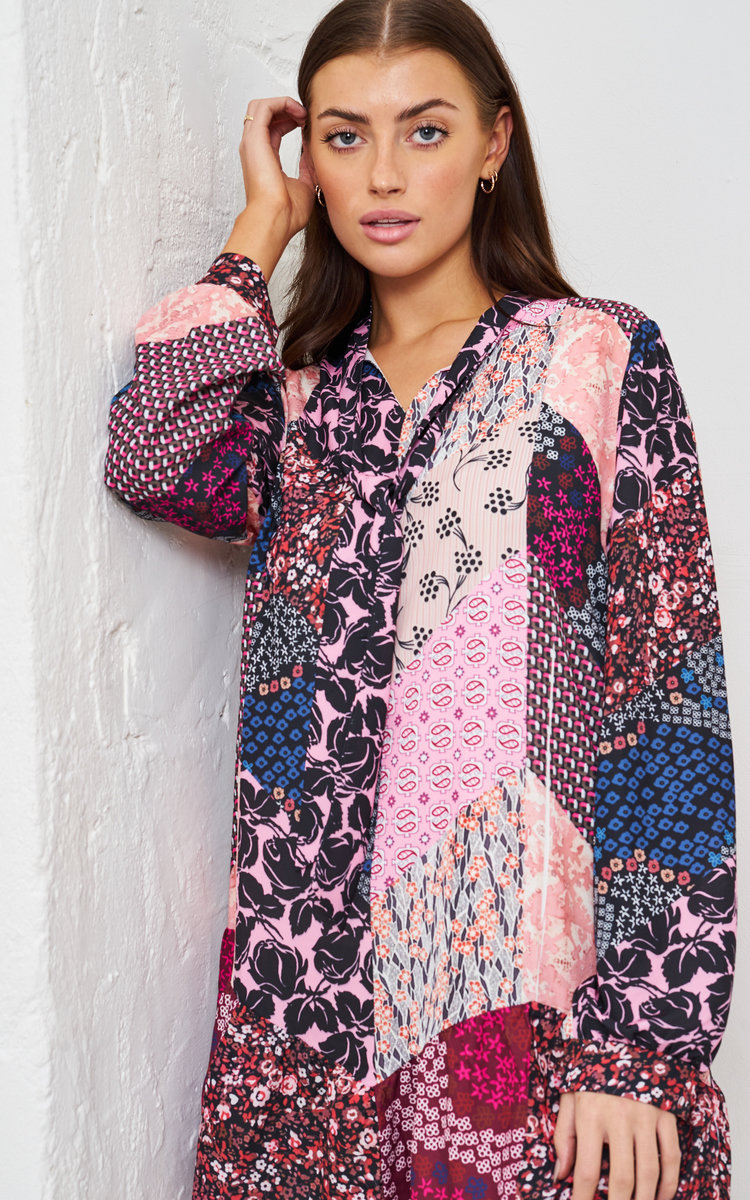 Alice Patchwork Multi Print Long Sleeve Mini Dress Thumbnail Alice Patchwork Multi Print Long Sleeve Mini Dress Thumbnail