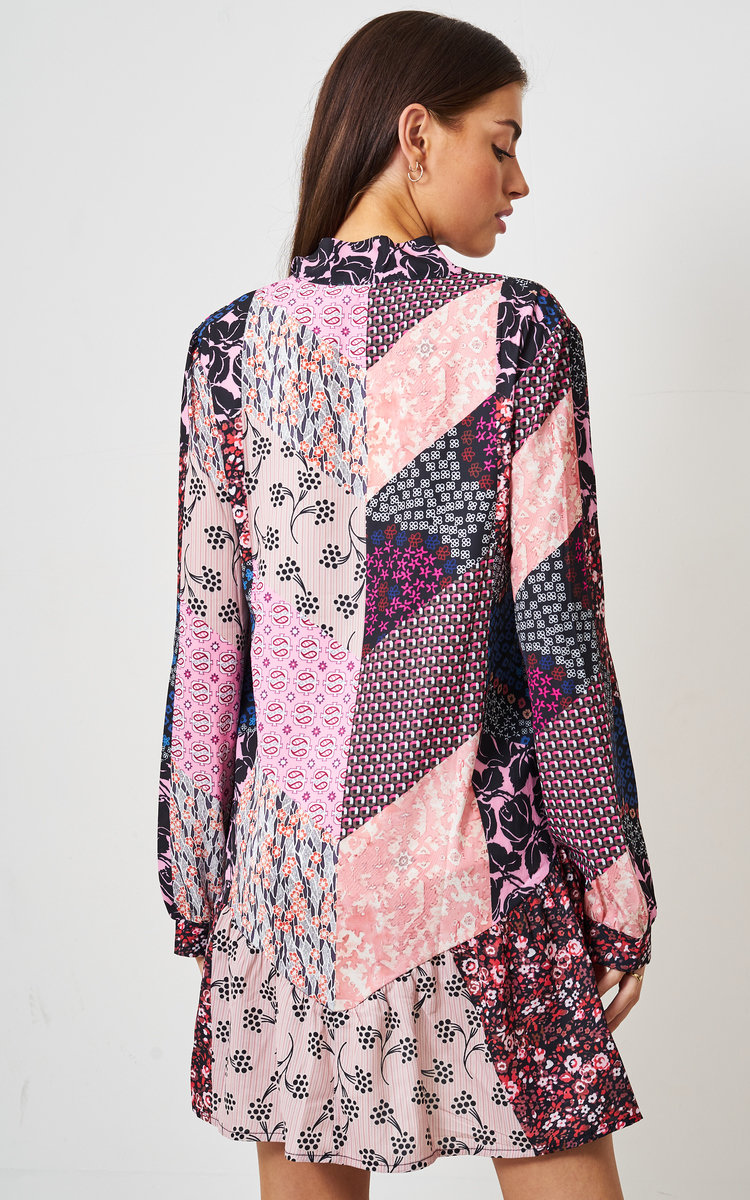 Alice Patchwork Multi Print Long Sleeve Mini Dress Thumbnail Alice Patchwork Multi Print Long Sleeve Mini Dress Thumbnail