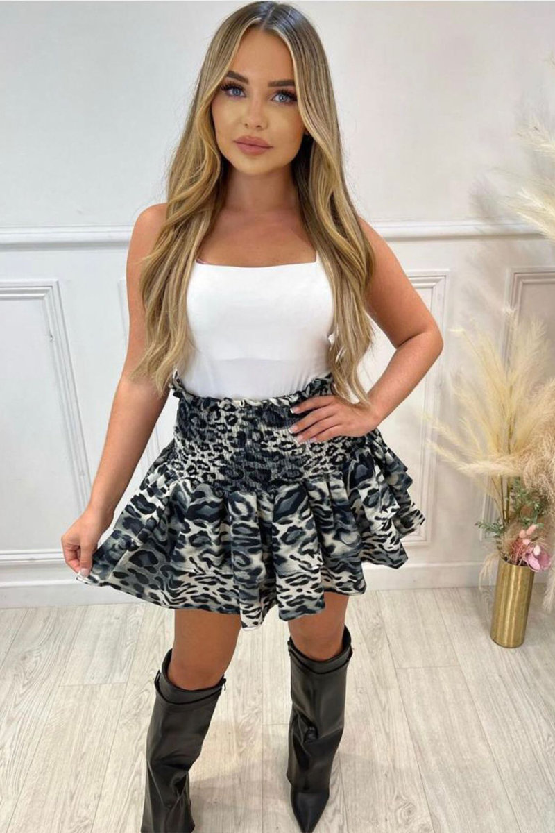 Eva Boho Leopard Print Ruffle Skirt Thumbnail Eva Boho Leopard Print Ruffle Skirt Thumbnail