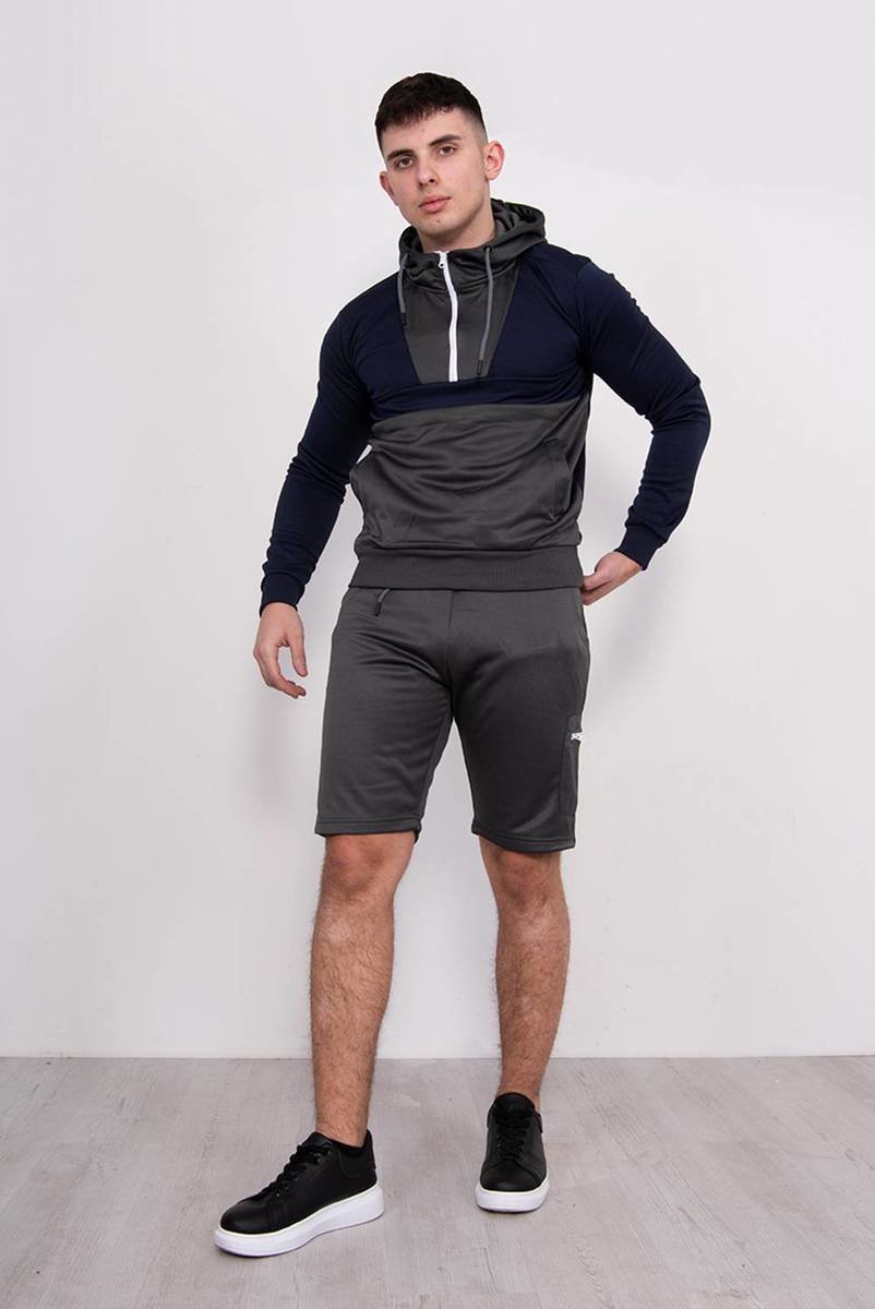 Cooper Two Tone Half Zip Hooded Short Set Cooper Two Tone Half Zip Hooded Short Set