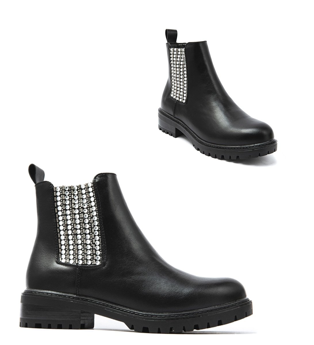 Priya Chunky Boots with Zip and Stones Detail Priya Chunky Boots with Zip and Stones Detail