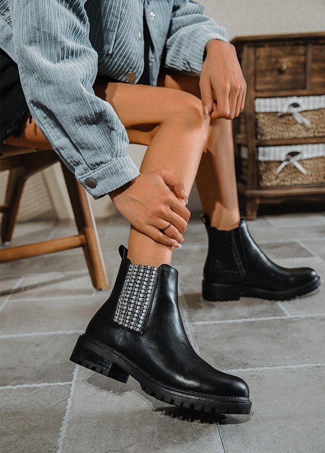 Priya Chunky Boots with Zip and Stones Detail Thumbnail Priya Chunky Boots with Zip and Stones Detail Thumbnail
