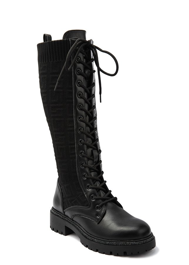 Cassie Lace Up Cleated Flat Studded Chunky Boots Thumbnail