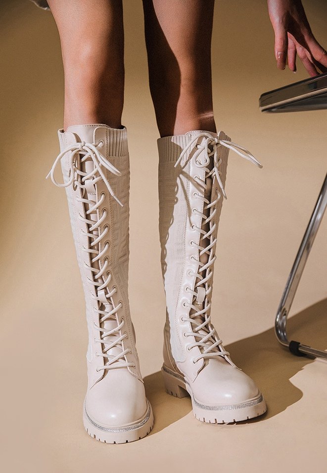 Cassie Lace Up Cleated Flat Studded Chunky Boots Thumbnail